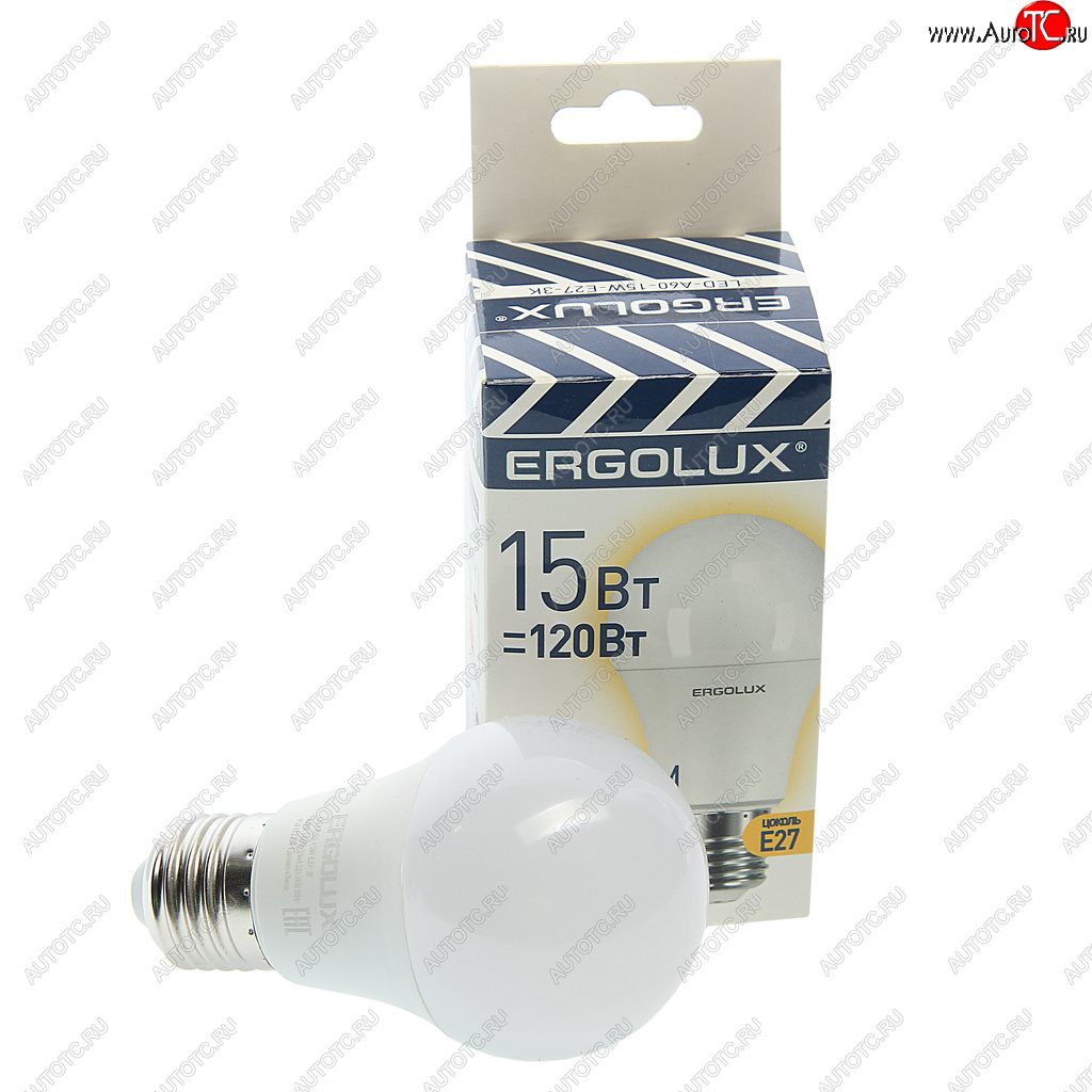 76 р. Лампа светодиодная E27 A60 15W (120W) 220V теплый ERGOLUX ERGOLUX el-led-a60-15w-e27-3k  с доставкой в г. Пермь