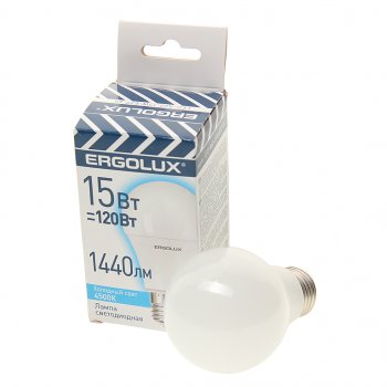76 р. Лампа светодиодная E27 A60 15W (120W) 220V холодный ERGOLUX ERGOLUX el-led-a60-15w-e27-4k  с доставкой в г. Пермь. Увеличить фотографию 1