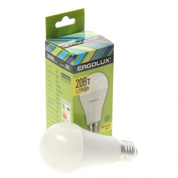 124 р. Лампа светодиодная E27 A60 20W (190W) 220V теплый ERGOLUX ERGOLUX el-led-a65-20w-e27-3k  с доставкой в г. Пермь. Увеличить фотографию 1
