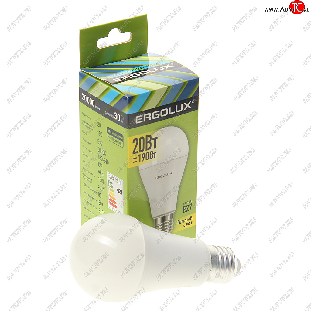 124 р. Лампа светодиодная E27 A60 20W (190W) 220V теплый ERGOLUX ERGOLUX el-led-a65-20w-e27-3k  с доставкой в г. Пермь
