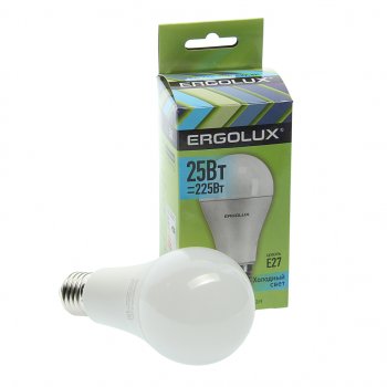188 р. Лампа светодиодная E27 A65 25W (225W) 220V холодный ERGOLUX ERGOLUX el-led-a65-25w-e27-4k  с доставкой в г. Пермь. Увеличить фотографию 1