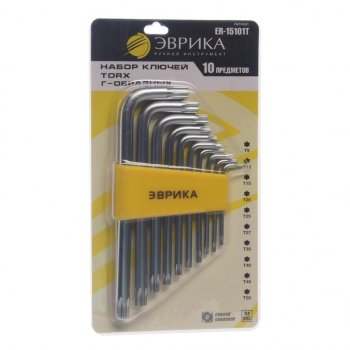 359 р. Набор ключей TORX T9-Т50 Г-образных 10 предметов ЭВРИКА ЭВРИКА er-15101t  с доставкой в г. Пермь. Увеличить фотографию 1