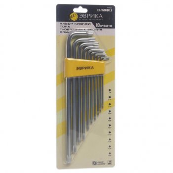 539 р. Набор ключей TORX T9-Т50 Г-образных экстрадлинных 10 предметов ЭВРИКА ЭВРИКА er-15101xlt  с доставкой в г. Пермь. Увеличить фотографию 1