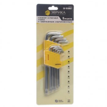 479 р. Набор ключей TORX T10-Т50 Г-образных удлиненных 9 предметов ЭВРИКА ЭВРИКА er-15109lt  с доставкой в г. Пермь. Увеличить фотографию 1