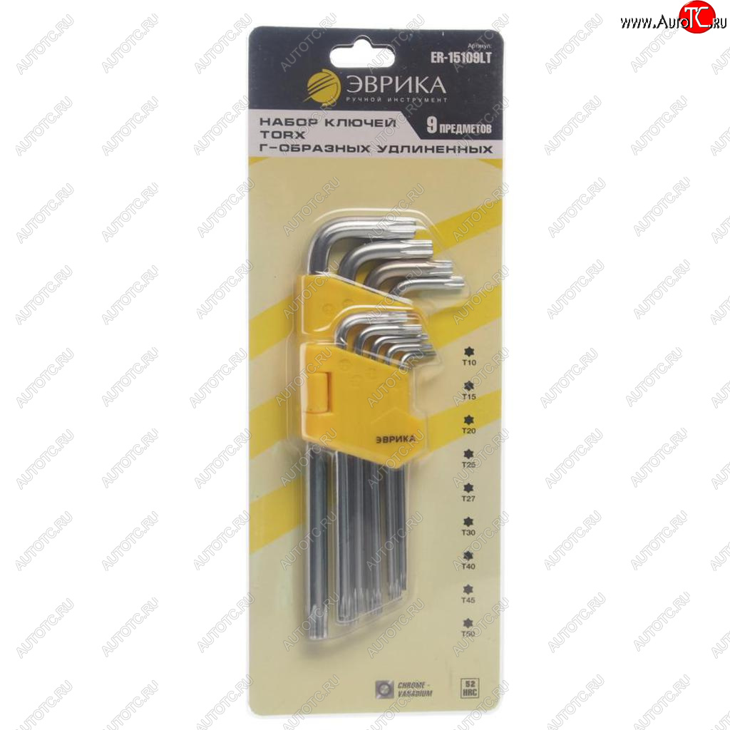 479 р. Набор ключей TORX T10-Т50 Г-образных удлиненных 9 предметов ЭВРИКА ЭВРИКА er-15109lt  с доставкой в г. Пермь