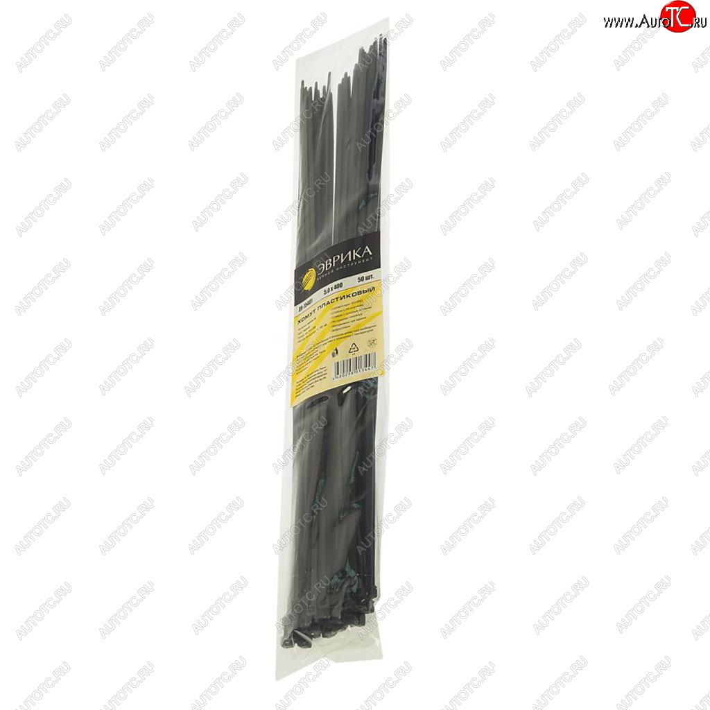 194 р. Хомут-стяжка 400х5.0 пластик черный (50шт.) ЭВРИКА ЭВРИКА er-15401  с доставкой в г. Пермь