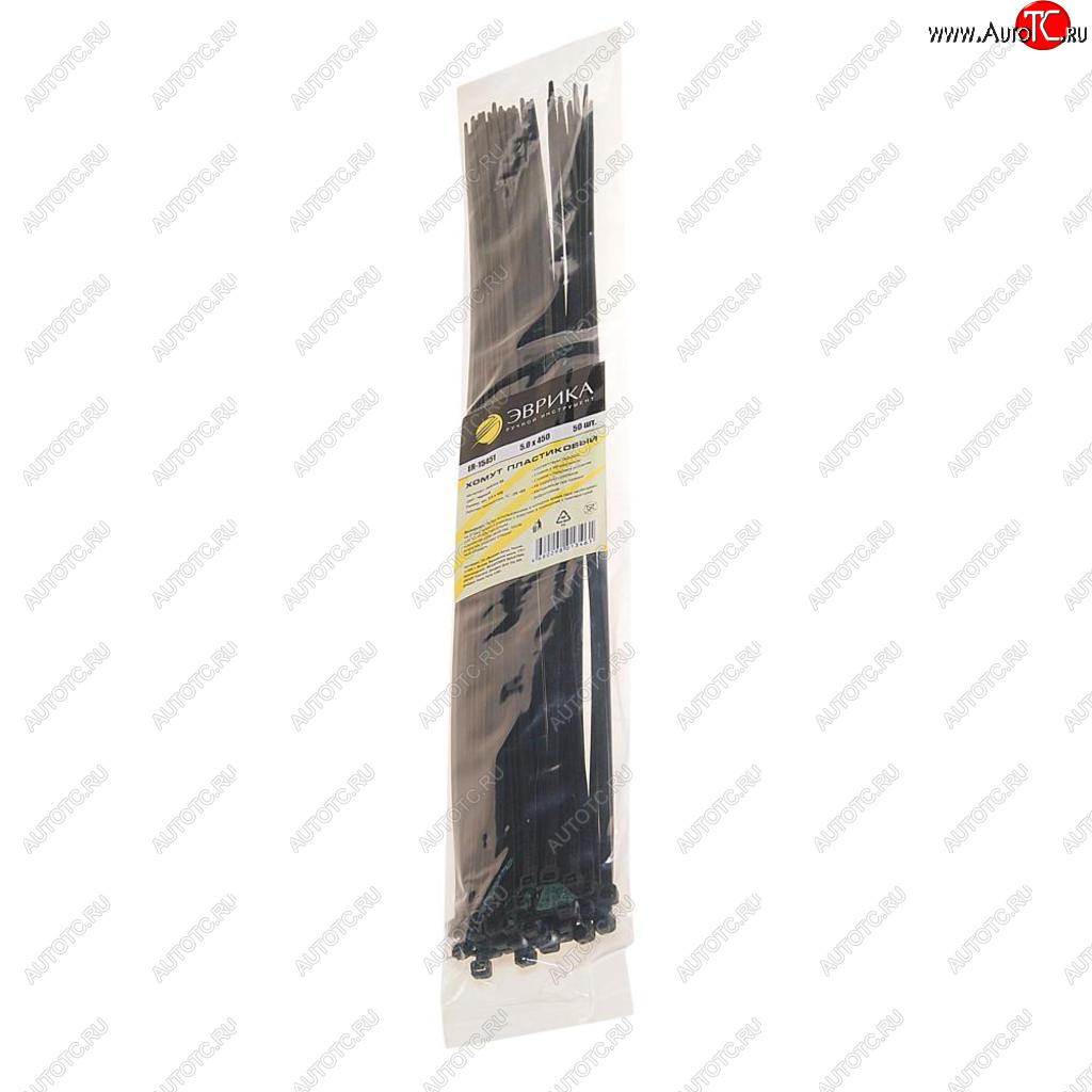 233 р. Хомут-стяжка 450х5.0 пластик черный (50шт.) ЭВРИКА ЭВРИКА er-15451  с доставкой в г. Пермь
