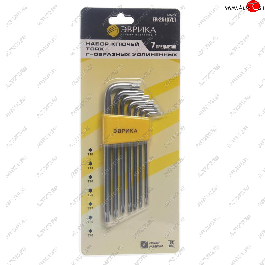 389 р. Набор ключей TORX T10-Т40 Г-образных удлиненных 7 предметов ЭВРИКА ЭВРИКА er-25107lt  с доставкой в г. Пермь