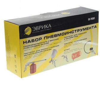 2 999 р. Набор пневмоинструмента (краскораспылитель верх.нижн. бак,пистолет обдувочн.для подкачки) ЭВРИКА ЭВРИКА er-76301  с доставкой в г. Пермь. Увеличить фотографию 3