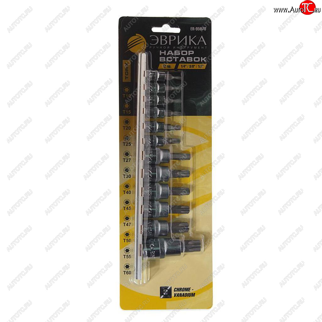 939 р. Набор бит-головок 14, 38, 12 TORX T10-T60 12 предметов ЭВРИКА ЭВРИКА er-95070  с доставкой в г. Пермь