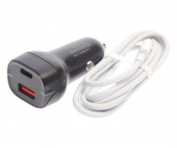 619 р. Устройство зарядное в прикуриватель 1USB + 1 Type C 12V кабель USB Type C EARLDOM EARLDOM es-cc2c black  с доставкой в г. Пермь. Увеличить фотографию 1