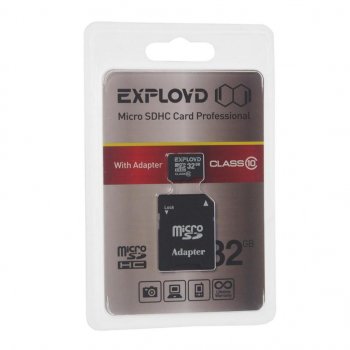 399 р. Карта памяти 32GB MicroSD class 10 + SD адаптер EXPLOYD EXPLOYD ex032gcsdhc10-ad  с доставкой в г. Пермь. Увеличить фотографию 1
