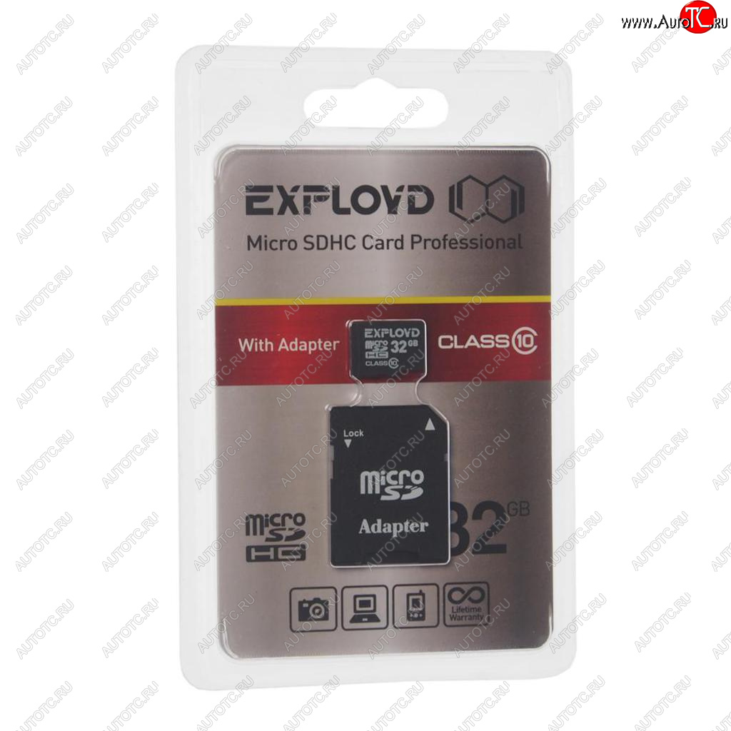 399 р. Карта памяти 32GB MicroSD class 10 + SD адаптер EXPLOYD EXPLOYD ex032gcsdhc10-ad  с доставкой в г. Пермь