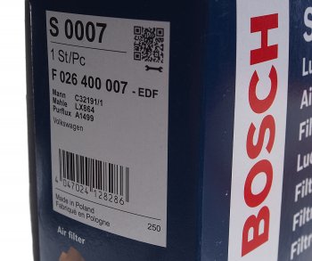 1 289 р. Фильтр воздушный VW T5 (03-) (для пыльных условий) BOSCH BOSCH f026400007  с доставкой в г. Пермь. Увеличить фотографию 3