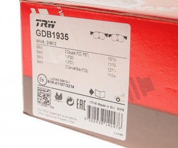 5 549 р. Колодки тормозные передние (4шт.) TRW BMW 1 серия F21 хэтчбэк 3 дв. 2-ой рестайлинг (2017-2020)  с доставкой в г. Пермь. Увеличить фотографию 2
