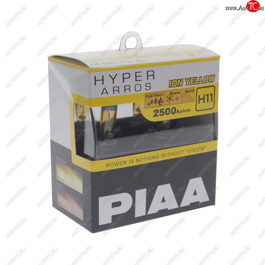 2 989 р. Лампа 12V H11 55W PGJ19-2 2500K бокс (2шт.) Hyper Arros Ion Yellow PIAA PIAA (Пиаа) he-996y-h11 PIAA (Пиаа) he-996y-h11  с доставкой в г. Пермь