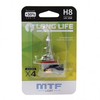 619 р. Лампа 12V H8 35W PGJ19-1 +30% блистер (1шт.) Long Life MTF MTF hll1208b  с доставкой в г. Пермь. Увеличить фотографию 1