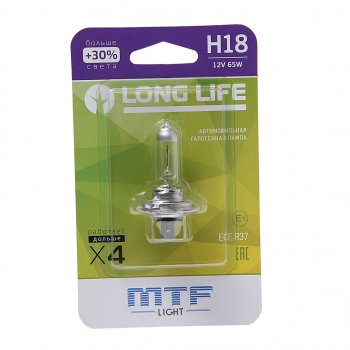 789 р. Лампа 12V H18 65W PY26d-1 +30% блистер (1шт.) Long Life MTF MTF hll1218b  с доставкой в г. Пермь. Увеличить фотографию 1