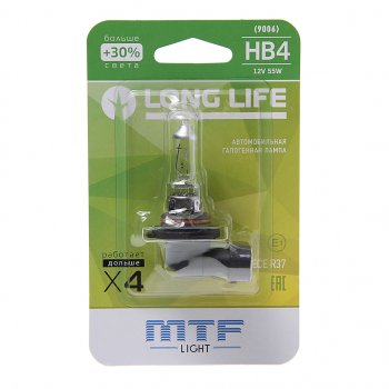439 р. Лампа 12V HB4 55W P22d +30% блистер (1шт.) Long Life MTF MTF hll12b4b  с доставкой в г. Пермь. Увеличить фотографию 1