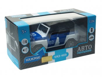 3 289 р. Модель автомобиля УАЗ-469 (полиция) металлическая (1:24) АВТОПАНОРАМА АВТОПАНОРАМА jb1200146  с доставкой в г. Пермь. Увеличить фотографию 1