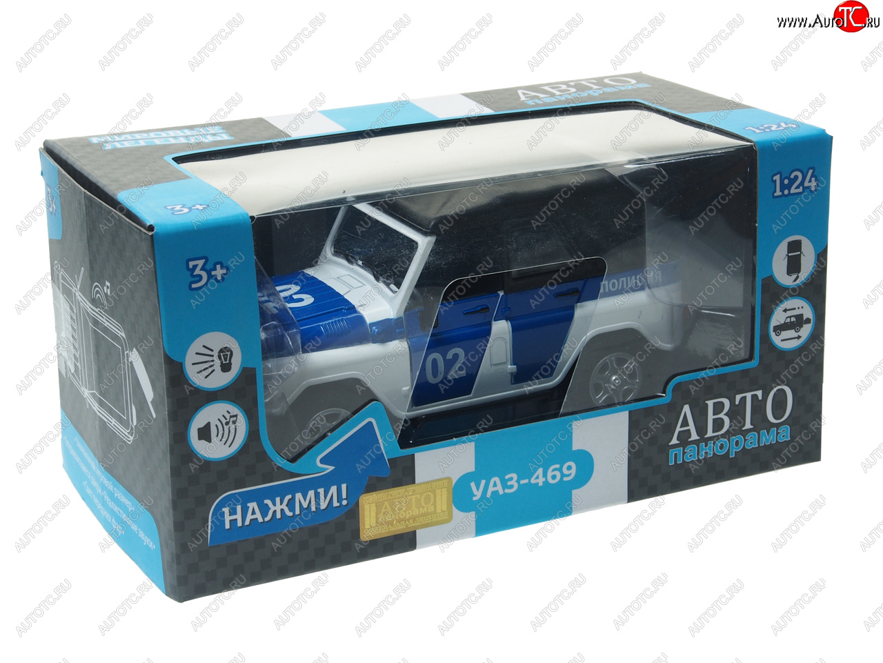3 289 р. Модель автомобиля УАЗ-469 (полиция) металлическая (1:24) АВТОПАНОРАМА АВТОПАНОРАМА jb1200146  с доставкой в г. Пермь