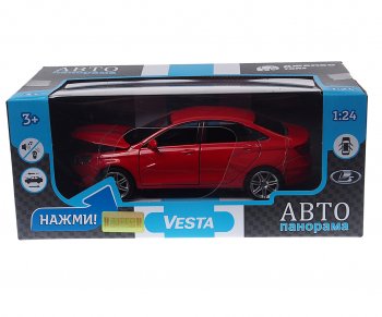 2 759 р. Модель автомобиля ЛАДА Vesta красная металлическая (1:24) АВТОПАНОРАМА АВТОПАНОРАМА jb1251125  с доставкой в г. Пермь. Увеличить фотографию 2