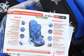 5 999 р. Автокресло детское 9-36кг (l-ll-lll) 1-12лет голубое трансформер Драйв SIGER SIGER kres0232  с доставкой в г. Пермь. Увеличить фотографию 3