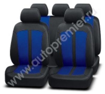2 099 р. Авточехлы универсальные полиэстер черно-синие (9 предм.) Leader PREMIER PREMIER ldr1100  с доставкой в г. Пермь. Увеличить фотографию 1