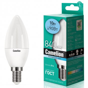 124 р. Лампа светодиодная E14 С35 10W (90W) 220V холодный Ultra CAMELION CAMELION led10-c35845e14  с доставкой в г. Пермь. Увеличить фотографию 1