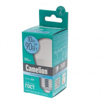 165 р. Лампа светодиодная E27 G45 10W (90W) 220V холодный Ultra CAMELION CAMELION led10-g45845e27  с доставкой в г. Пермь. Увеличить фотографию 2