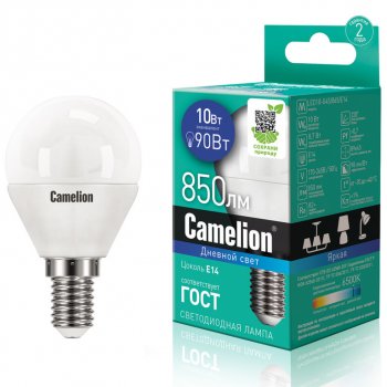 144 р. Лампа светодиодная E14 G45 10W (90W) 220V холодный Ultra CAMELION CAMELION led10-g45865e14  с доставкой в г. Пермь. Увеличить фотографию 1