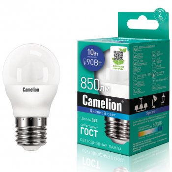 146 р. Лампа светодиодная E27 G45 10W (90W) 220V холодный Ultra CAMELION CAMELION led10-g45865e27  с доставкой в г. Пермь. Увеличить фотографию 1