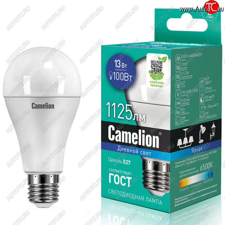 154 р. Лампа светодиодная E27 A60 13W (100W) 220V холодный Ultra CAMELION CAMELION led13-a60865e27  с доставкой в г. Пермь