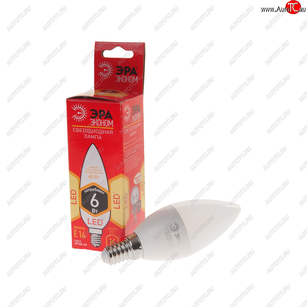 63 р. Лампа светодиодная E14 B35 6W (40W) 220V теплый ECO ЭРА ЭРА led-smd-b35-6w-827-e14 eco  с доставкой в г. Пермь