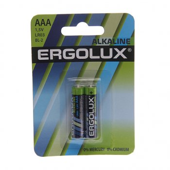 45 р. Батарейка AAA LR03 1.5V блистер 2шт. (цена за 1шт.) Alkaline ERGOLUX ERGOLUX lr03 bl-2  с доставкой в г. Пермь. Увеличить фотографию 2