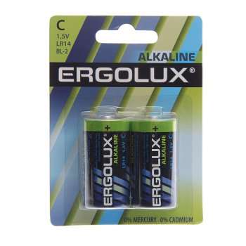 133 р. Батарейка C LR14 1.5V блистер 2шт. (цена за 1шт.) Alkaline ERGOLUX ERGOLUX lr14 bl-2  с доставкой в г. Пермь. Увеличить фотографию 3