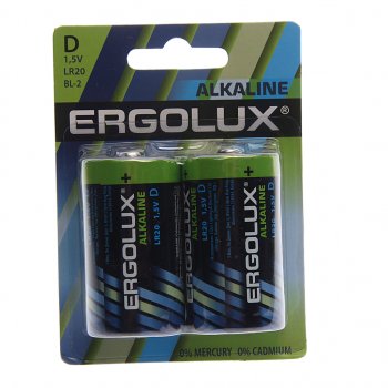 188 р. Батарейка D LR20 1.5V блистер 2шт. (цена за 1шт.) Alkaline ERGOLUX ERGOLUX lr20 bl-2  с доставкой в г. Пермь. Увеличить фотографию 3