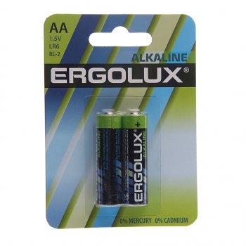 45 р. Батарейка AA LR6 1.5V блистер 2шт. (цена за 1шт.) Alkaline ERGOLUX ERGOLUX lr6 bl-2  с доставкой в г. Пермь. Увеличить фотографию 2