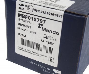 1 269 р. Колодки тормозные RENAULT Megane 2 (03-) передние (4шт.) MANDO MANDO mbf015797  с доставкой в г. Пермь. Увеличить фотографию 3