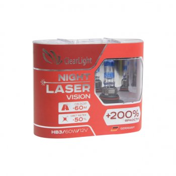 1 089 р. Лампа 12V HB3 65W +200% бокс (2шт.) Night Laser Vision CLEARLIGHT CLEARLIGHT ml9005nlv200  с доставкой в г. Пермь. Увеличить фотографию 1