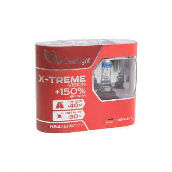969 р. Лампа 12V HB4 51W P22d +150% бокс (2шт.) X-treme Vision CLEARLIGHT CLEARLIGHT ml9006xtv150  с доставкой в г. Пермь. Увеличить фотографию 1