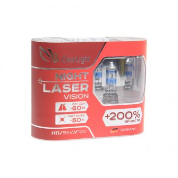 1 099 р. Лампа 12V H11 55W +200% бокс (2шт.) Night Laser Vision CLEARLIGHT CLEARLIGHT mlh11nlv200  с доставкой в г. Пермь. Увеличить фотографию 1