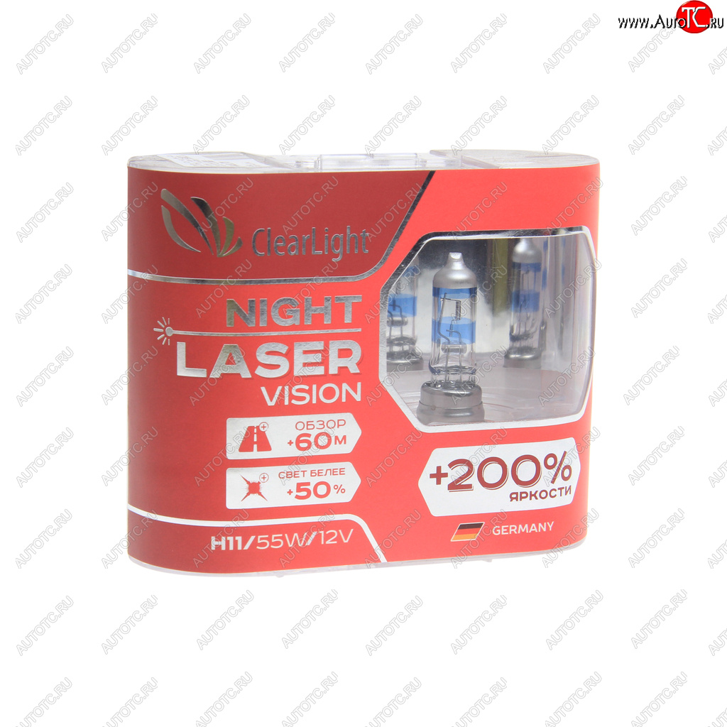 1 099 р. Лампа 12V H11 55W +200% бокс (2шт.) Night Laser Vision CLEARLIGHT CLEARLIGHT mlh11nlv200  с доставкой в г. Пермь