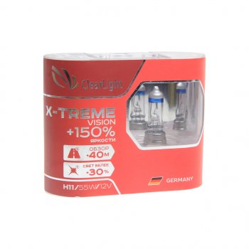 929 р. Лампа 12V H11 55W +150% бокс (2шт.) X-treme Vision CLEARLIGHT CLEARLIGHT mlh11xtv150  с доставкой в г. Пермь. Увеличить фотографию 1