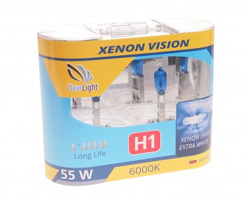 499 р. Лампа 12V H1 55W бокс (2шт.) Xenon Vision CLEARLIGHT CLEARLIGHT mlh1xv  с доставкой в г. Пермь. Увеличить фотографию 1