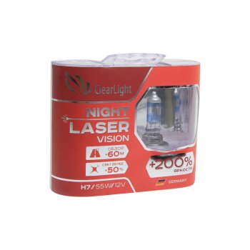 Лампа 12V H7 55W +200% (2шт.) Night Laser Vision CLEARLIGHT Honda Mobilio 2 DD4,DD5 1-ый рестайлинг (2017-2019)