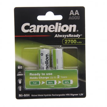 539 р. Батарейка AA HR6 1.2V аккумулятор Ni-MH 2700mAh бокс 2шт. (цена за 1шт.) CAMELION CAMELION nh-aa2700bp2  с доставкой в г. Пермь. Увеличить фотографию 3