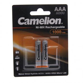 193 р. Батарейка AAA HR03 1.2V аккумулятор Ni-MH 1000mAh блистер 2шт. (цена за 1шт.) CAMELION CAMELION nh-aaa1000bp2  с доставкой в г. Пермь. Увеличить фотографию 3