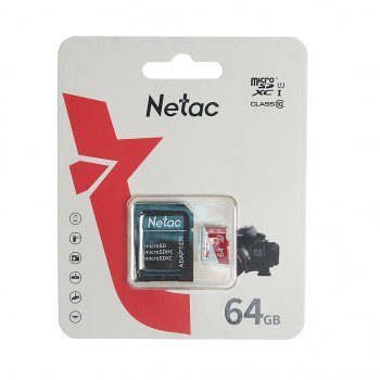 469 р. Карта памяти 64GB MicroSD class 10 + SD адаптер NETAC NETAC nt02p500eco-064g-r  с доставкой в г. Пермь. Увеличить фотографию 1