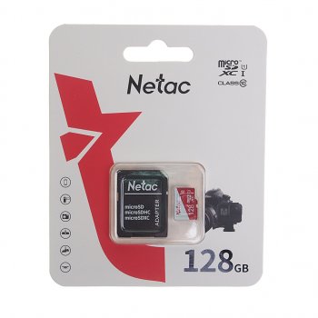 899 р. Карта памяти 128GB MicroSD class 10 + SD адаптер NETAC NETAC nt02p500eco-128g-r  с доставкой в г. Пермь. Увеличить фотографию 1